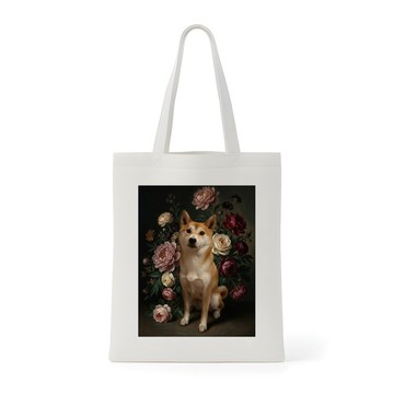 柴犬托特包 花卉油畫風藝術 帆布材質
