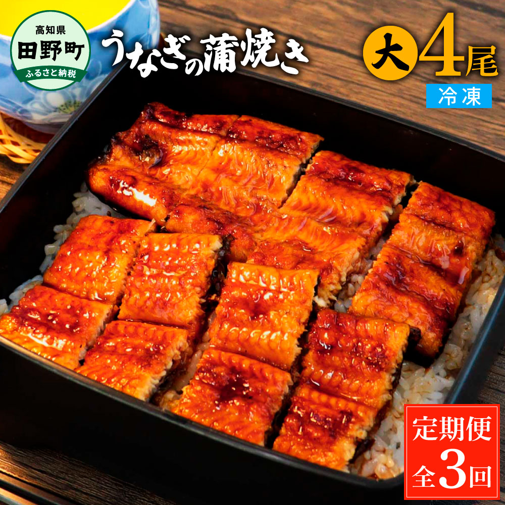 うなぎの蒲焼き(大) 4尾×3回 定期便 3ヶ月 定期コース 1尾あたり120～150g タレ付き 山椒付き うなぎ 鰻 ウナギ 蒲焼き かば焼き 無頭 おいしい 国産 お取り寄せ 冷凍 配送