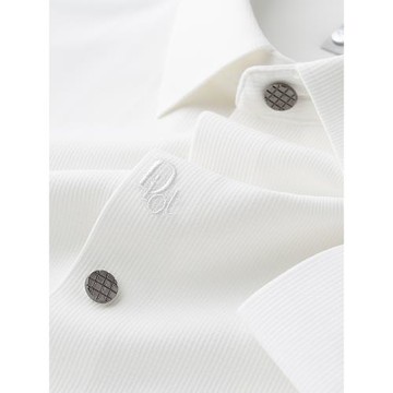 易打理春秋白色薄款免熨燙長袖襯衫男修身堅條紋無痕商務休閑襯衣