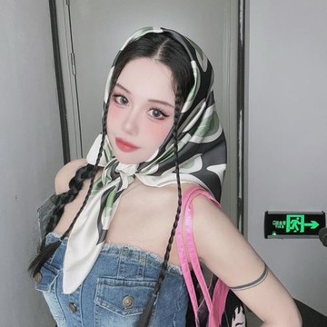 尤嘻島法式田園風度假拍照氛圍感頭巾女包頭90cm大方巾絲巾抹胸