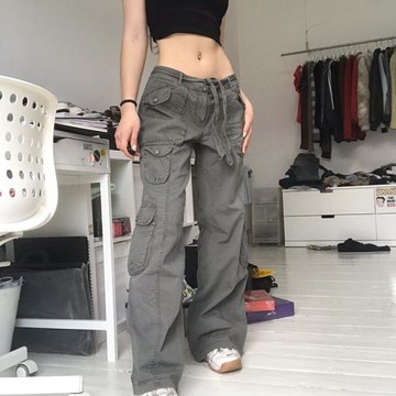 Loose drawstring high waisted wide leg pants抽繩高腰闊腿褲女