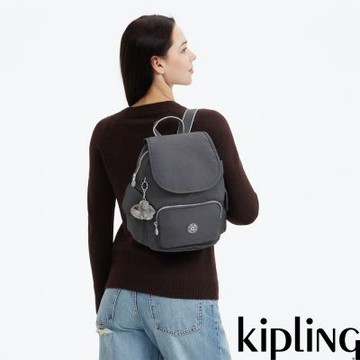 『猴子包』Kipling 月光灰拉鍊掀蓋後背包-CITY PACK S