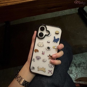 小貓小狗適用蘋果15/16手機殼17iPhone14promax亞克力12/11黑邊13
