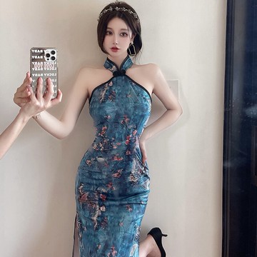 黛小姐：夏季新款少女年輕款改良版旗袍連衣裙性感別致驚艷收腰裙