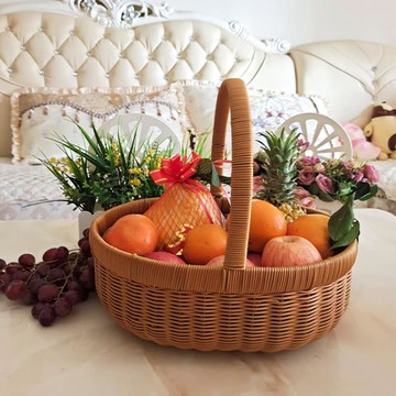 仿藤編提手收納籃鐵架加固野餐籃購物籃藤編花籃采摘籃客廳零食籃 中秋免運