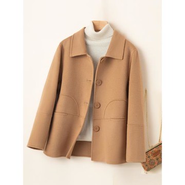 娃娃領高端純色小個子純羊毛呢子外套秋冬新款雙面羊絨大衣女短款