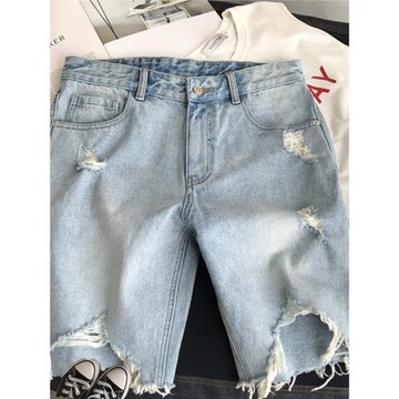 夏季ins破爛毛邊牛仔乞丐短褲男韓版水洗破洞5五分休閑褲子中褲潮