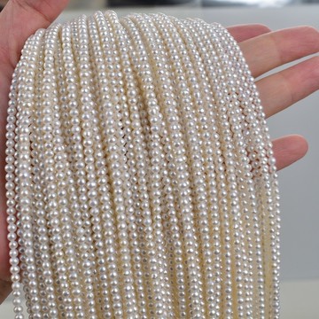 宏雲Hongyun-DB--3-4mm白光近圓天然淡水珍珠項鍊半成品diy飾品手工材料 一串39cm