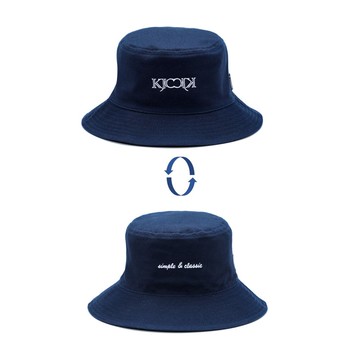 KJCCJK / simple & classic刺繡圖案雙面漁夫帽 (深藍色)
