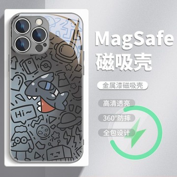 潮牌鯊魚手機殼適用於蘋果17Promax磁吸無線充電16卡通15玻璃硬殼防摔