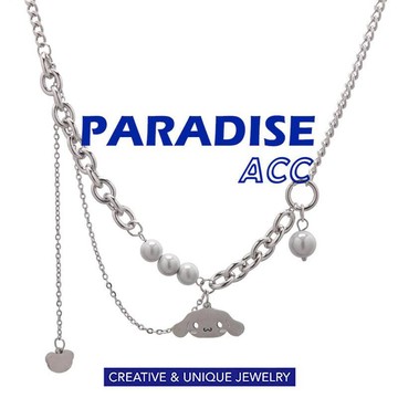 PARADISE 大耳玉桂狗珍珠雙鏈流蘇拼接項鍊 醫療鋼 不生鏽不過敏