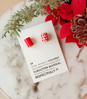 耳環_繽紛色鼓珠 紅色系 PICCOLO同系列可換搭