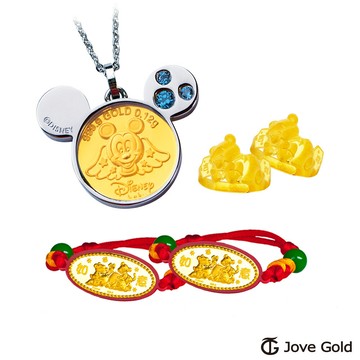 disney迪士尼系列金飾 五件式黃金彌月禮盒-可愛天使米奇+維尼款