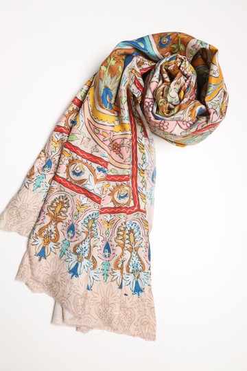 【聖誕禮物】喀什米爾羊絨手工印染刺繡奶茶撞色圍巾披肩卡尼小