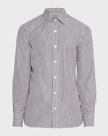 Men's Cotton Baton Stripe Slim-Fit Dress Shirt