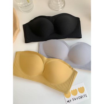 美希匠狂跳不掉無肩帶內衣女無鋼圈光面無痕隱形文胸聚攏防滑抹胸