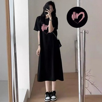雨菲|免運 夏季寬鬆T恤裙 慵懶風 中長款直筒連衣裙 遮肚休閒 孕婦懶人穿搭 輕鬆日常外出 日常穿著 外出通勤 時尚舒適