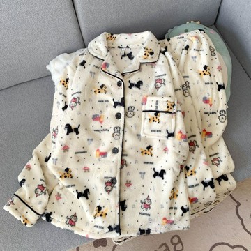 卡通可愛睡衣女法蘭絨秋冬季套裝加厚開衫小眾雙長宿舍家居服外穿 秋冬睡衣 長袖睡衣 女生睡衣 寬鬆睡衣 韓版睡衣 睡衣套裝