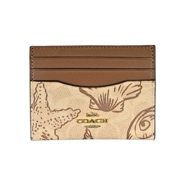 [平輸版] 【COACH】貝殼印花沙色C LOGO PVC雙面名片/票卡夾 真品平輸