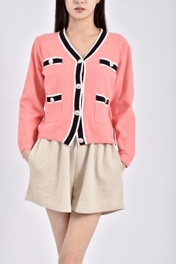 (M) 【德馨私服】小香風針織拼色粉色外套