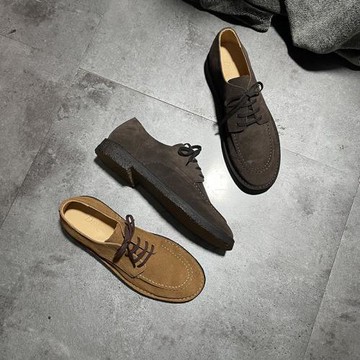 英國 CHUKKA外翻縫線休閑皮鞋男復古做舊工裝鞋 反毛皮低幫沙漠靴