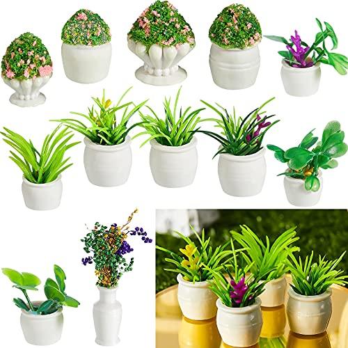 12 Pieces Dollhouse Plant Bonsai Doll House Mini Potted Plant Artificial Ti