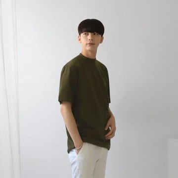 MRCYC韓系純棉短袖男潮牌潮流男士半袖打底衫寬松中領半高領t恤