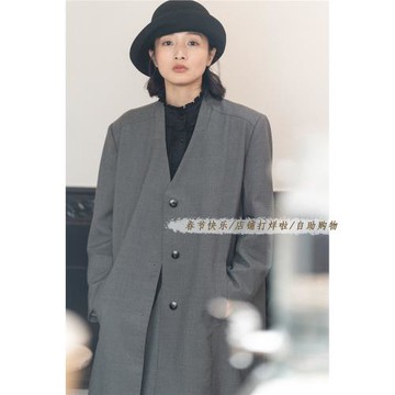 【丁東馬】自制/復古紳士大女主/高端羊毛精紡面料無領西裝長外套
