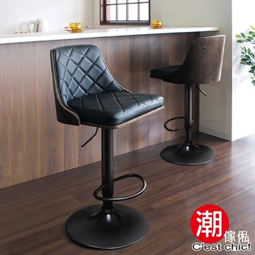C est Chic_Manfredi曼菲蒂吧台椅(皮質)-黑