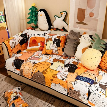 可愛貓星人沙發墊 布藝防滑沙發墊簡約現代貓星人客廳沙發巾沙發罩