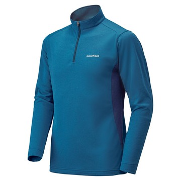 【【蘋果戶外】】mont-bell 1104940 BLAC 藍 男 WICKRON ZEO 長袖半門襟 吸濕排汗衣 中層衣 抗菌保暖