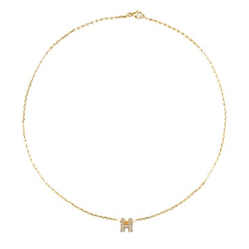 Hermes 愛馬仕 Mini Pop H 立體橢圓簍空項鍊(栗子灰/金)