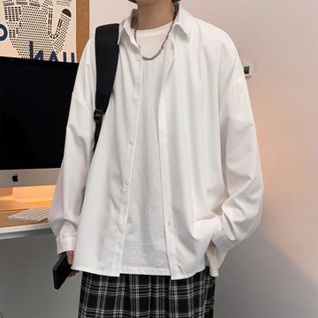 夏季薄款冰絲襯衫男長袖休閑百搭潮流寬松垂感ins港風日系白外套