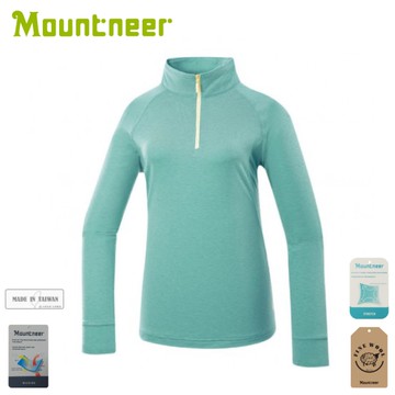 【Mountneer 山林 女 羊毛保暖上衣《碧綠》】52P02/登山/立領T/長T/休閒T