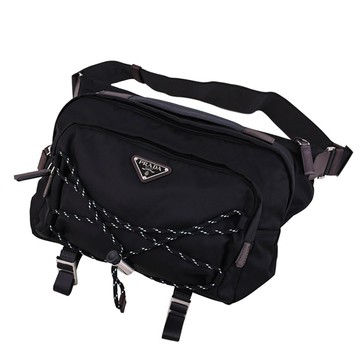 PRADA 2VH201 Speedrock Re-Nylon 尼龍抽繩胸口包/腰包.黑