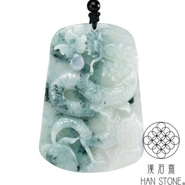 【漢石齋】天然翡翠A貨 大護主龍牌玉佩吊墜 冰糯種飄花帶紫羅蘭(49*69*8mm)