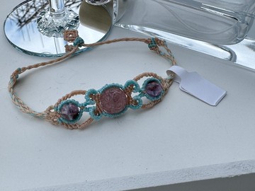 230355 Macrame 南美蠟線 金草莓晶 紫水晶 手鍊