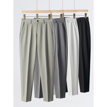 (免運)冰絲夏季垂感小西褲男2025新款百搭休閑長褲修身直筒薄款九分褲