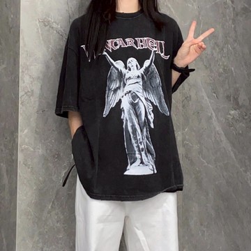 TGNS 純棉 t恤 短袖 水洗做舊 衣服 oversize T恤 潮流衣服 夏天衣服 ins風衣服 潮牌 美式復古上衣