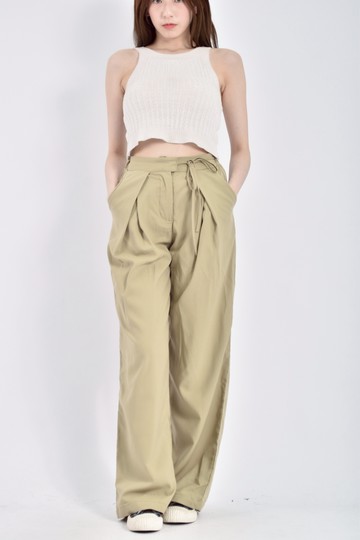 加購優惠(S) 【里唯私服】lanikai高腰質感鬆緊腰綠色長褲