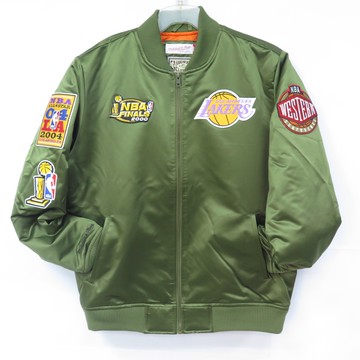 mitchell & ness NBA 洛杉磯湖人 飛行外套 MN23BOU04LALO 軍綠【iSport】