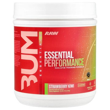 Raw Nutrition, Bum Essentials，Essential Performance，無興奮成分訓練配方，草莓獼猴桃味，21.52 盎司（610 克）
