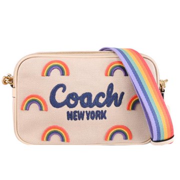 COACH CBV12 Theo 個性電繡彩虹LOGO圖案相機包.象牙色