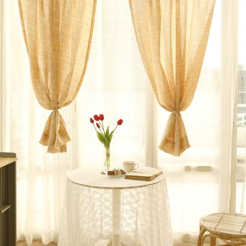 MH 家居 奶油色系格子窗簾 聚酯纖維70% + 棉30% 韓國產  135 x 150cm  磚黃  1個