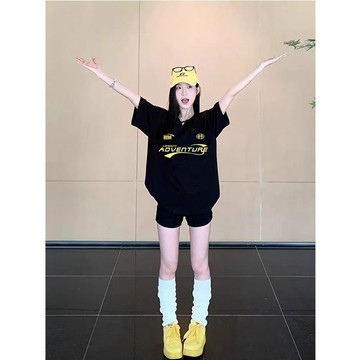 美式高街潮牌復古純棉短袖t恤女夏季韓版寬鬆設計感小衆半袖上衣 短袖上衣 t恤 短袖t恤 印花短袖 韓系上衣 寬鬆上衣