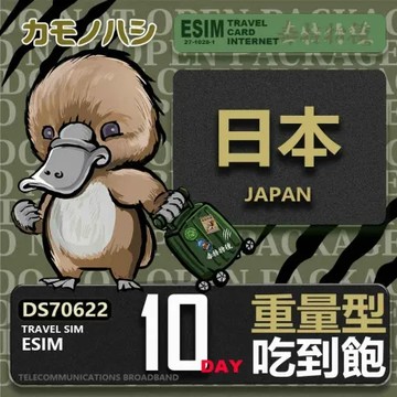 【鴨嘴獸 旅遊網卡】日本eSIM 10日 重量型 降速吃到飽