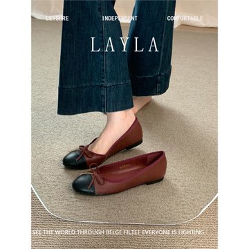 平底淺口單鞋仙女鞋子2025年春秋新款圓頭拼色蝴蝶結一腳蹬豆豆鞋