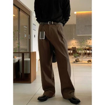 碧舍春新款休閑褲韓版潮流寬松直筒拖地褲高街ins港風雙褶皺垂感