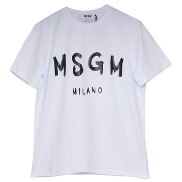 MSGM 義大利製經典油漆塗鴉字母LOGO圓領T恤(白色)