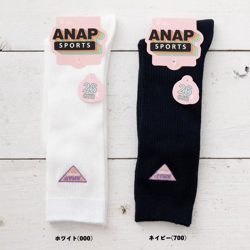 ANAP SPORTS ワンポイント刺繍 ソックス 26cm丈 23-25cm 紺・白